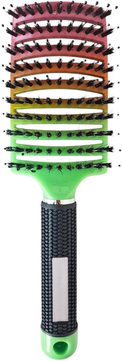 DreamGlow Anti-klit Haarborstel – Detangle Brush – Regenboog Groen – Curved Ontklitborstel – Voor Nat en Droog Haar – Volume & Styling Borstel