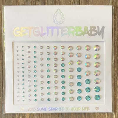 GetGlitterBaby® - Glitter Face Jewels / Festival Glitters / Strass Steentjes / Rhinestones Rhine stones / Plak Diamantjes voor Gezicht Zilver / Diamond / Aqua - 2mm tot 8mm - Met Plaklaag