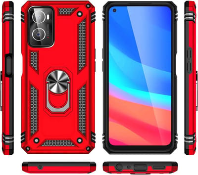 Hoesje Geschikt voor Oppo A76 hoesje Hybrid Armor Anti-Shock hoesje Rood - Hoesje Geschikt voor Oppo A76 - A76 Hoesje kickstand Ring houder cover TPU backcover hoesje