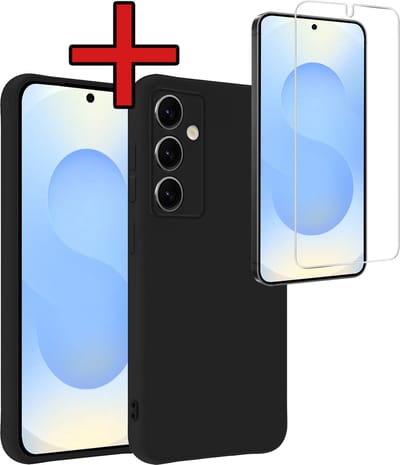 Hoesje - Met Screenprotector - Geschikt voor Samsung Galaxy S25 - Sterk & Shockproof - Telefoon Hoes - Back Cover - Siliconen Case - Telefoonhoes - Zwart