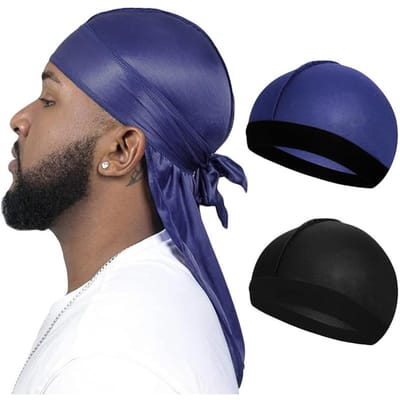 3 STUKS/LOT Lange Zijdeachtige Durag Lange Staart Zijdeachtige Sjaal Moslim Doo Rag Piratenhoed Durag Chemo Tulband Pullover Muts Haarband Bandana's One Size black