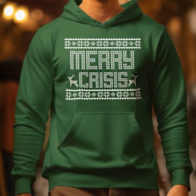 Foute Kerst Hoodie Groen Merry Crisis XS - Uniseks Pasvorm - Kerstkleding Voor Dames & Heren