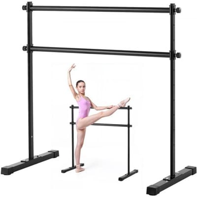 VEVOR Ballet Barre Dans Barre Vrijstaande Dubbele Barre, Hoogte Verstelbaar (10-niveau / 290-1205 mm) Metalen Stretch Barre voor Ballet Oefeningen, Balans Training, Ontspanningsoefeningen Draagbaar