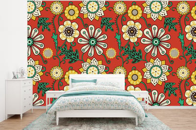 Behang - Fotobehang Design - Bloemen - Hippie - Retro - Breedte 320 cm x hoogte 240 cm
