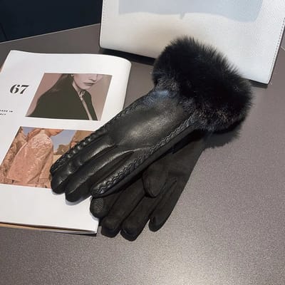 Warme dames winterhandschoenen PU leer – Thermische gevoerde handschoenen met bont | Winterhandschoenen voor vrouwen