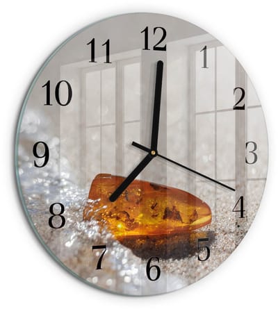 Tulup Wandklok - Amber Decoratieve Glazen Klok - 30fi cm - Goud Glazen Wandklok Design - Zwarte Handen - Ronde Wandklok - Wandklok Glas Decoratie - Gekleurde Glazen Klok