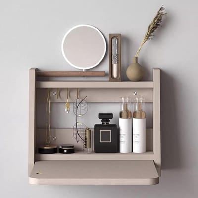 Zwevende Kaptafel - Wandmeubel met Spiegel - Make-up en Opslag - Ruimtebesparend Ontwerp - 46 x 38 x 19 cm