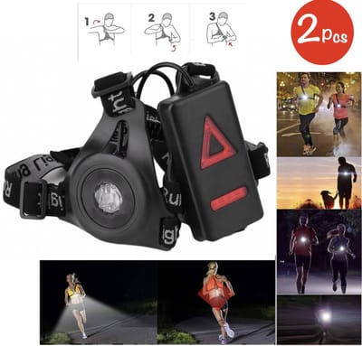 HiCHiCO® Hardloopvest met verlichting – Reflecterend Hardloopvest - Hardloop verlichting - 3 Modes Hardloop lampjes – Waterdichte Hardloopvest – Borstlamp USB-C oplaadbaar – 360 Graden Reflectie – Verstelbaar Running vest – LED