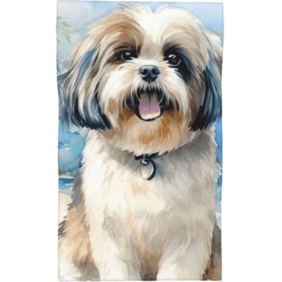 Shih Tzu Op Het Strand Zachte Gezichtshanddoek Sneldrogend Zwembad Bad Katoenen Handdoeken Absorberend W40*H60(CM)