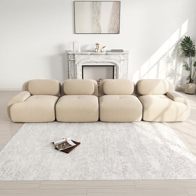 Pugsdrly 4-zitsbank van zacht corduroy, hoogelastische 32D-vulling, huisdiervriendelijk en ergonomisch, vacuüm verpakt, vrij te combineren, zonder montage, voor slaapkamer en kantoor, beige