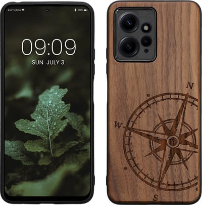 kwmobile telefoonhoesje geschikt voorXiaomi Redmi Note 12 (4G) - Hoesje met bumper - hout - In donkerbruin Vintage Kompas design