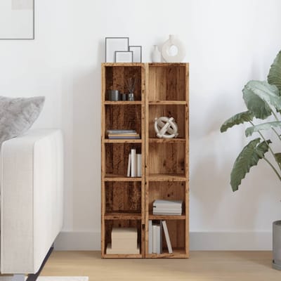 vidaXL - Cd-kasten - 2 - st - 21x16x93,5 - bewerkt - hout - oud - houtkleurig