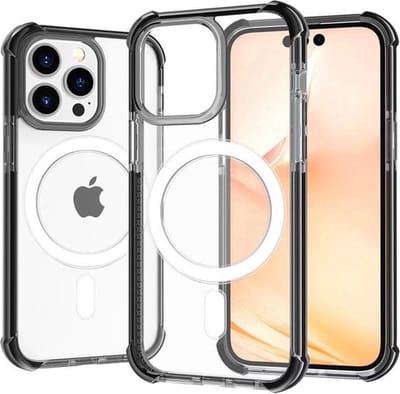 CHPN - Hoesje geschikt voor iPhone 16 Pro Max - Magsafe - Transparant met zwart - iPhone hoesje - Geschikt voor Magsafe - Stevig hoesje
