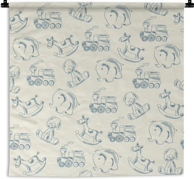 Wandkleed - Wanddoek - Dieren - Speelgoed - Patroon - 90x90 cm - Wandtapijt