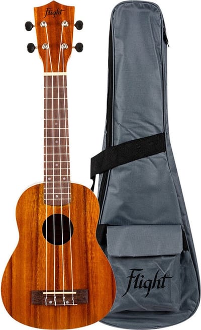 Flight NUS250 Soprano Ukulele met Gelamineerd Acacia Body, 38 mm Topkam en Gigbag