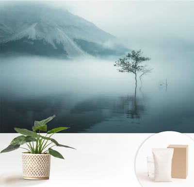 Wallfluent Behang - Mystiek van de natuur Muurbehang - 152x104 cm - Grijs Behang - Voor natuur- en kunstliefhebbers - Behang Voor de slaapkamer, woonkamer en kantoor - Behangrol Landschappen