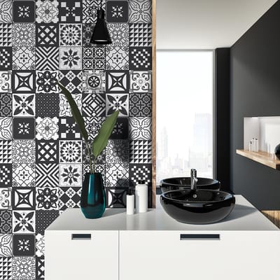 Zelfklevende tegelmuurstickers voor keuken en badkamer - 9 cementtegelstickers, Azulejos Nolwenia - 9 stickers, 15x15cm