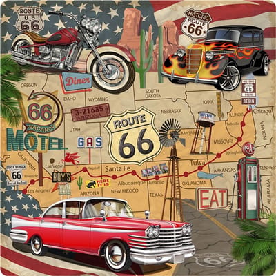 Signs USA - retro wandbord - dibond - Collage Route 66 - 74 x 74 cm