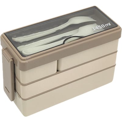 Bento Box Lunchbox voor volwassenen 3 lagen stapelbare lunchcontainer met 4 compartimenten voor werk school Khaki beige