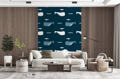 Behang - Fotobehang Patronen - Walvis - Water - Kindje - Jongens - Kinderen - Kids - Breedte 165 cm x hoogte 220 cm