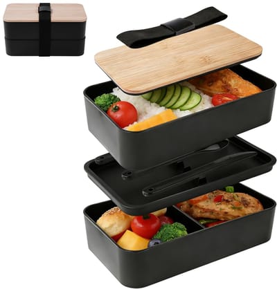 Bento Box in Japanse 1200 ml lunchbox met vakken en 3-delig bestek, alles in één, voor het werk, school en onderweg