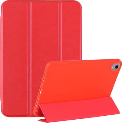 Tablet Hoes geschikt voor iPad Mini 7 (A17 Pro 2024) hoes Rood soft Silicone smart cover - Trifold Hoes geschikt voor iPad Mini 2024 / Mini 6 hoes Triold Bookcase