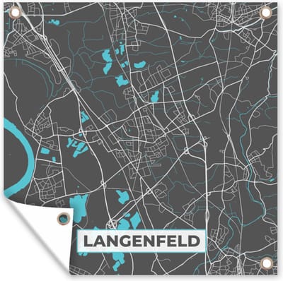 Tuin poster Blauw – Duitsland – Plattegrond – Stadskaart – Kaart – Langenfeld - 200x200 cm - Tuindoek