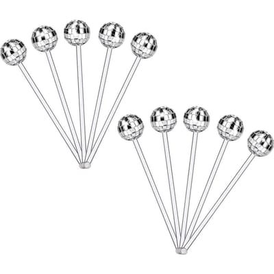 5/10/15 Pièces Boules à Facettes Agitateurs à Cocktail Tête Ronde Bâtonnets Mélangeurs Boule Miroir Agitateurs pour Boissons au Café pour Bar à Domicile Décor de Fête gray