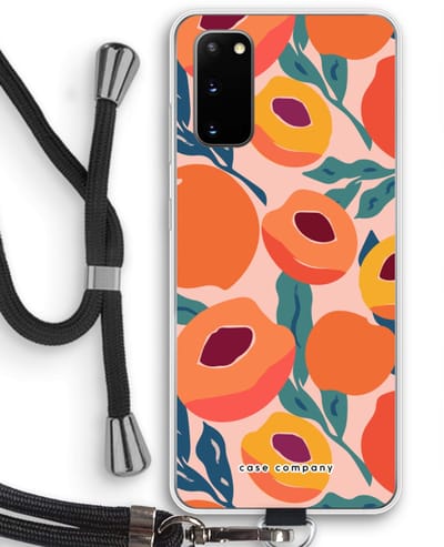 Case Company® - Hoesje met koord geschikt voor Samsung Galaxy S20 hoesje met Koord - Perzik - Telefoonhoesje met Zwart Koord - Bescherming aan alle Kanten en Over de Schermrand