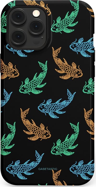 Casetastic hoesje geschikt voor Apple iPhone 12 Pro Max - MagSafe - Dubbellaagse bescherming - Neon Koi - Fashion Case - Zwart Petrol Donkergroen Bruin