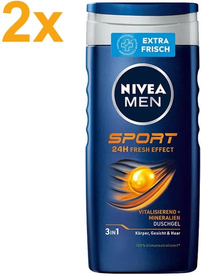 NIVEA – MEN – 3 in 1 – Sport – Douchegel – 2x 250 ml - DUO DEAL!