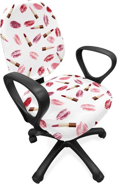 ABAKUHAUS Cosmetics bureaustoel overtrek, lipstick kiss make-up, decoratieve beschermhoes gemaakt van stretchstof, bordeauxrood en roze