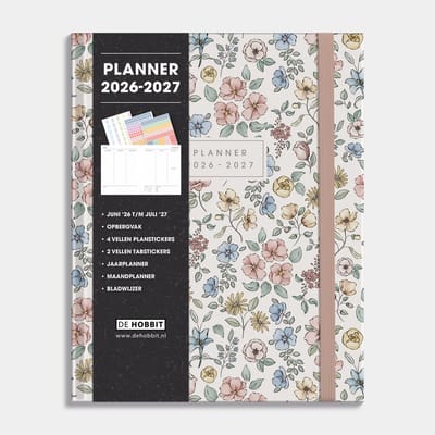 Hobbit - Luxe Weekplanner 2026-2027 - 1 week op 2 pagina's - Harde Kaft - Planner A5+ (23 x 18,5 cm) - Kleine bloemetjes