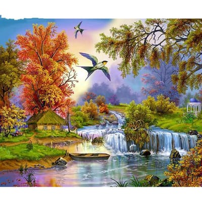 Peinture diamant 5D à faire soi-même, paysage de bord de rivière, broderie, mosaïque, point de croix, décoration en strass 20X30CM beige
