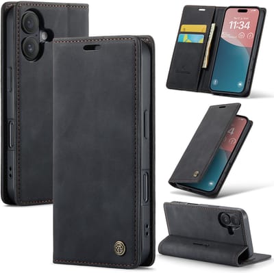 Casemania Hoesje Geschikt voor Apple iPhone 17 - Charcoal Gray - Dunne Bookcase met Pasjeshouder - Slim Wallet Case - Donker Grijs