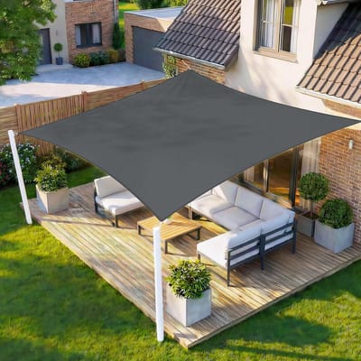 SnelShoppen - Schaduw Zeil Rechthoekig 4x6m Waterdicht Zonnescherm Zeil PES Polyester 95% UV Blok voor Buiten Patio Tuin Antraciet