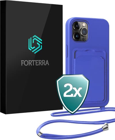 Hoesje Geschikt voor iPhone 13 Pro Pashouder Case Siliconen Hoes Met Koord - Hoes Geschikt voor iPhone 13 Pro Met Telefoonkoord Hoesje Back Cover Met Pasjeshouder - Felblauw - 2 PACK