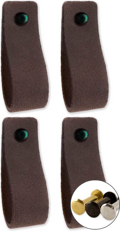 Leren handgrepen van zacht suede - Grijs - 4 stuks - 16,5 x 2,5 cm - incl. 3 kleuren schroeven- Handgrepen leer - Leren meubelgreep - Leren handvaten kast - Leren lus - Handgreep kast leer - Handvat leer - Leren deurgreep - Leren handgreep