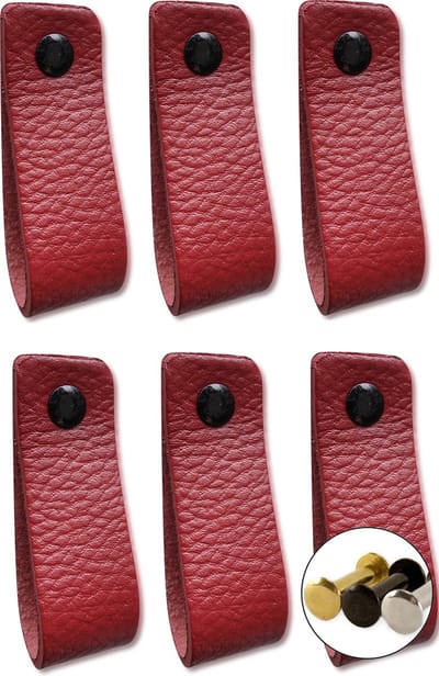 Leren handgrepen - Bordeaux Rood - 6 stuks - 16,5 x 2,5 cm - incl. 3 kleuren schroeven - Handgrepen kast leer - Leren meubelgreep - Leren handvaten kast - Leren lus - Rode handgreep leer - Leren greepjes - Handvat leer - Leren handgreep