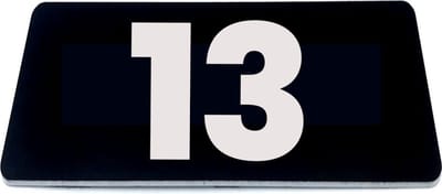 Nummerplaatje 13 - 80 x 50 x 1,6 mm - Zwart/wit - incl. 3M-tape | Nummerbordje - Deur en kamernummer - brievenbusnummers - Gratis verzending - 5 jaar garantie