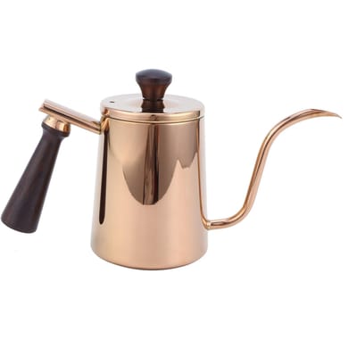 Bouilloire à café 700ml Acier inoxydable 304 Bec col de cygne Cafetière à goutte avec manche en bois(Longue