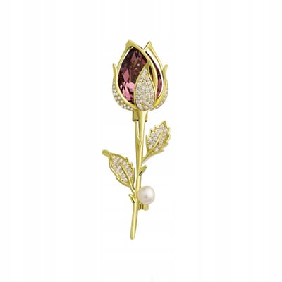PINETS Vergulde Roos Brosche met Zirkonia - Elegant Dames Accessoire
