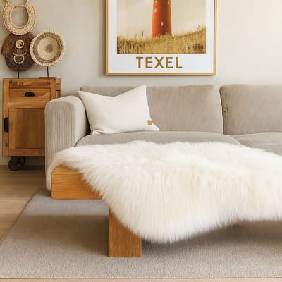 Texelse schapenvacht wit / Naturel– Supersize – extra groot & natuurlijk – stoel, bed of vloerkleed Skéépe vacht