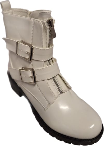 LUCKYSHOES-BIKERBOOTS-WHITE-LAKMIRROR-2 RIEMEN MET GESP-PROFIELZOOL-37