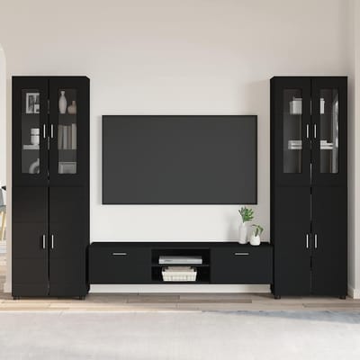 vidaXL Tv-meubelset met lade met plank FLORIN 3 pcs Zwart Bewerkt hout
