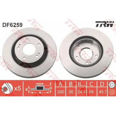 Remschijf TRW DF6259 voorkant, geventileerd, 1 Stuk