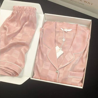 Bedrukte Ruit Faux Zijde Dames Pyjama Set Zomer Nieuw Top & Shorts 2 Stuks Nachtkleding Satijn Nachtkleding Loungewear Outfits Dame M white