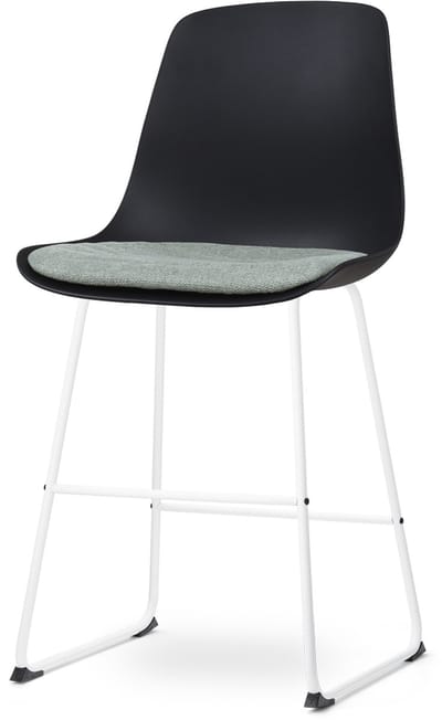 Nolon Nino-Liv Barkruk Zwart met Zacht Groen Zitkussen - Wit Onderstel - 65 cm - Kookeiland Barkruk met Rugleuning