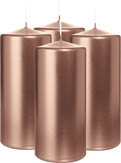 Wiedemann Cilinderkaars/stompkaars - 4x - metallic rosé goud - 15 x 7 cm - 63 branduren - zuilkaarsen