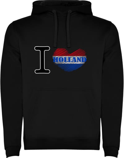 Zwarte Hoodie I love Holland met hart in rood wit blauw - humor Maat M